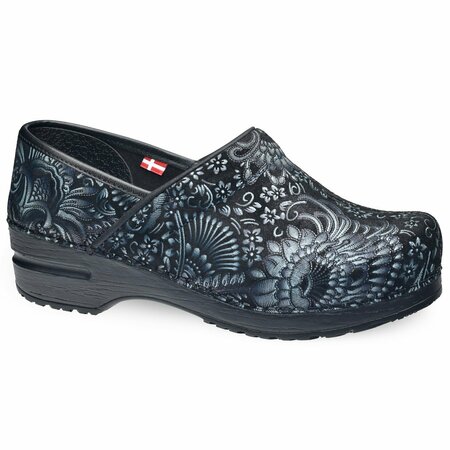 SANITA BOTEH Women's Suede Leather Closed Back Clog in Blue Paisley, Size 8.5-9, PR 479106-029-40